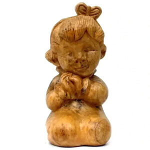 Vintage Hand Carved Wooden Praying Girl Figurine 9" Tall